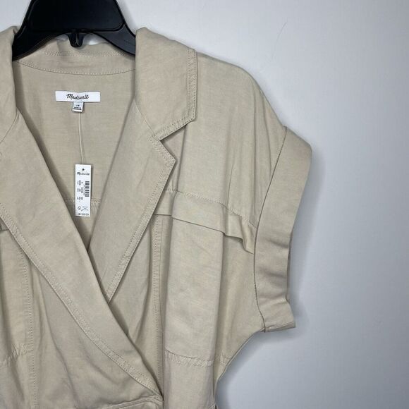 MADEWELL Romper Women 14 Khaki Tan Tie Waist NEW Muscle Tank Lyocell Linen NQ584 - Picture 4 of 12